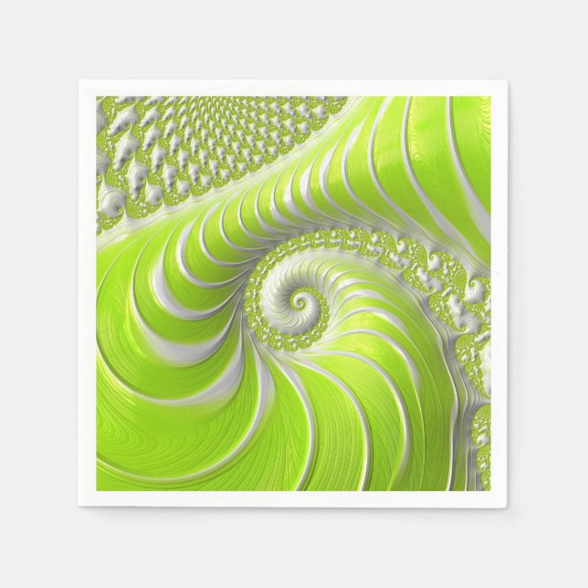 Abstrakt Modern Lime Green Spiral Fractal Pappersservett (Framsidan)