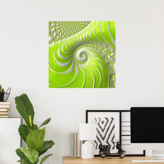 Abstrakt Modern Lime Green Spiral Fractal Poster (Hemmakontoret)