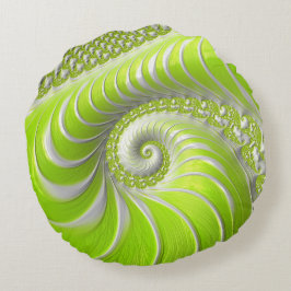Abstrakt Modern Lime Green Spiral Fractal Rund Kudde