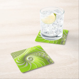 Abstrakt Modern Lime Green Spiral Fractal Underlägg Papper Kvadrat