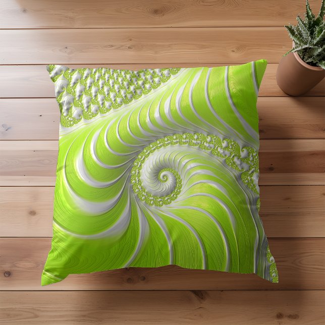 Abstrakt Modern Limegrön Spiral Fraktal Kudde (Skapare uppladdad)