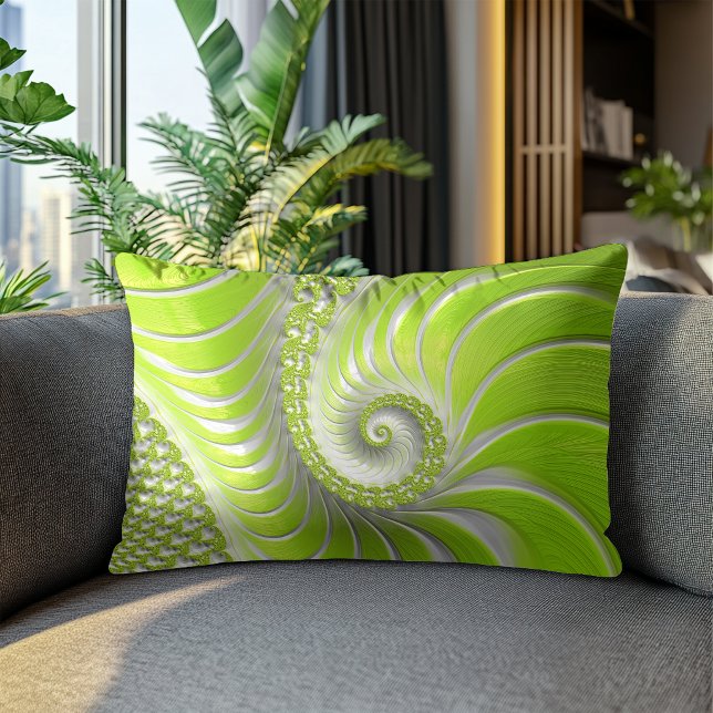 Abstrakt Modern Limegrön Spiral Fraktal Lumbarkudde (Skapare uppladdad)