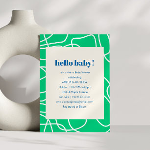 Abstrakt Modern Line Art Grönt Blue Baby Shower Inbjudningar