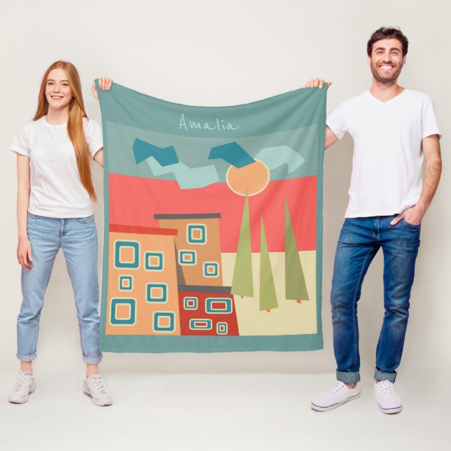 Abstrakt modern minimalistisk konstlandskapsgeomet fleecefilt (På plats)