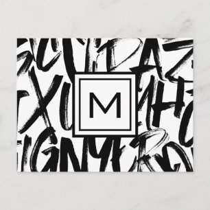 Abstrakt Modern Monogram Black and White Vykort