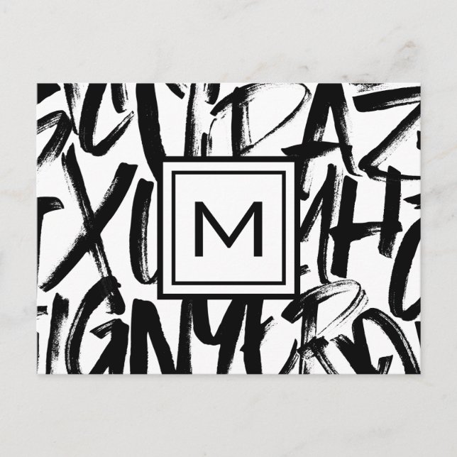 Abstrakt Modern Monogram Black and White Vykort (Framsida)
