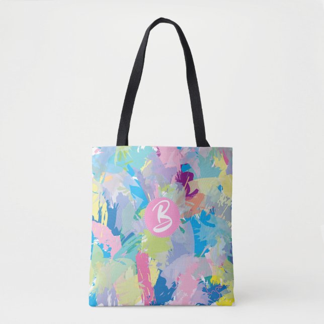 Abstrakt Modern Monogram Trendig Tote Bag Tygkasse (Framsida)