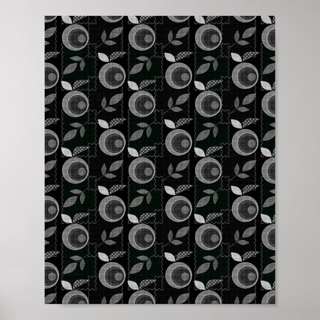 Abstrakt modern monokrom äpple löv svart grått poster (Framsidan)