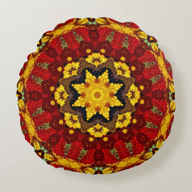 Abstrakt modern mosaik, kaleidoskopisk tegel mönst rund kudde (Framsidan)