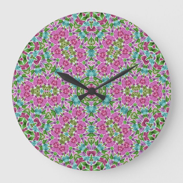 Abstrakt modern mosaik, kaleidoskopisk tegel mönst stor klocka (Framsida)