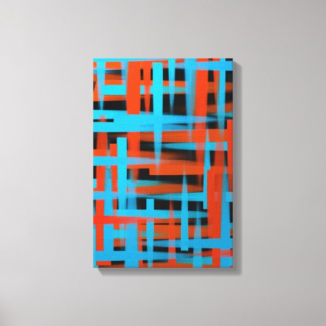 Abstrakt modern orange blå svarta penseldrag canvastryck (Framsida)