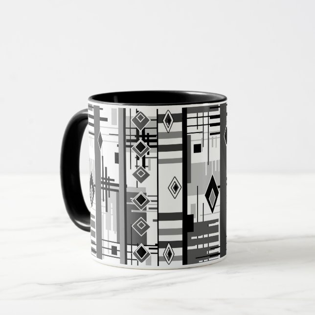Abstrakt modern ornament geometriska element vinta mugg (Framsida vänster)