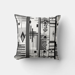 Abstrakt modern ornamenterad geoomet för svartvit  kudde