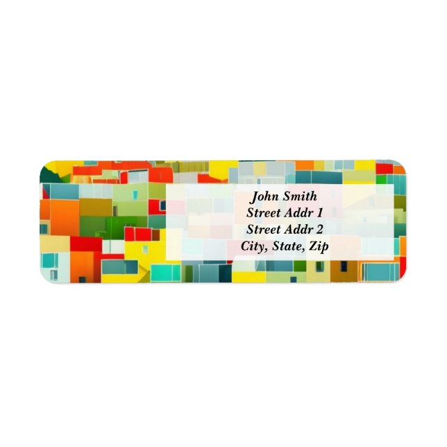 Abstrakt Modern Painting Hillside Houses Returadress Etikett (Framsidan)