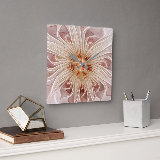 Abstrakt Modern Pastellkrita Flower Fractal Art Fyrkantig Klocka (Kontor)
