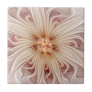 Abstrakt Modern Pastellkrita Flower Fractal Art Kakelplatta