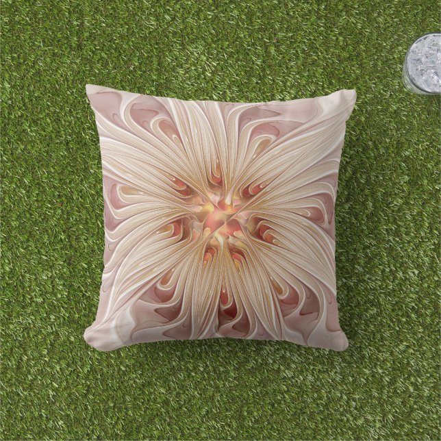 Abstrakt Modern Pastellkrita Flower Fractal Art Kudde (Gräs)