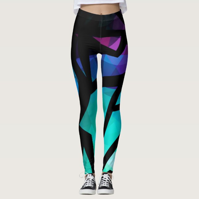 Abstrakt modern polygongraffiti geometridar leggings (Framsida)