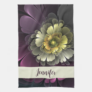 Abstrakt Modern Purpur Khaki Grå Blomma Namn Kökshandduk