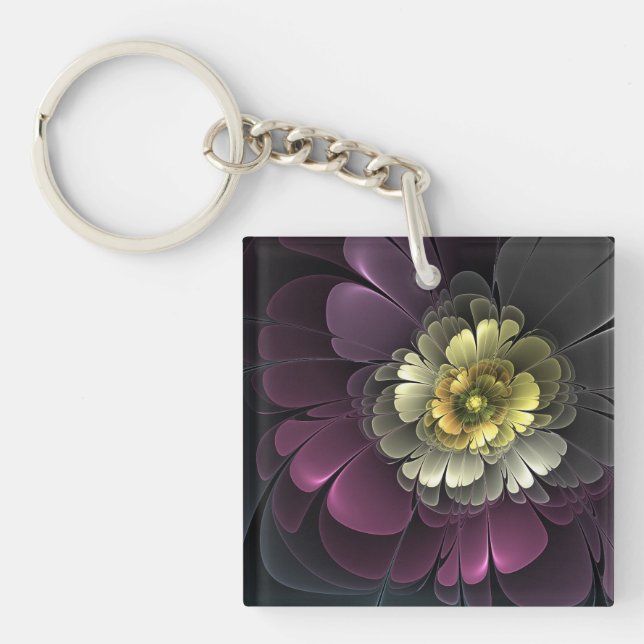 Abstrakt Modern Purpur Khaki Grå Fraktal Blomma (Framsidan)