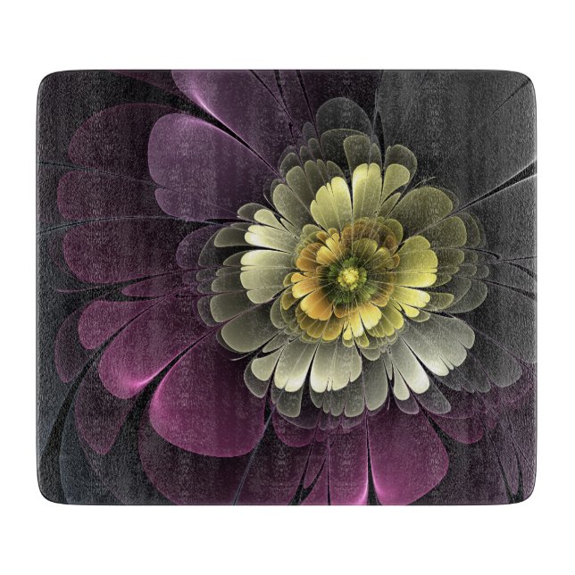 Abstrakt Modern Purpur Khaki Grå Fraktal Blomma (Framsidan)