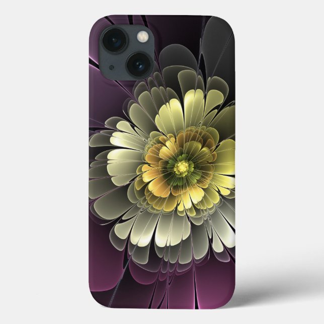 Abstrakt Modern Purpur Khaki Grå Fraktal Blomma (Baksida)