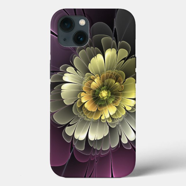 Abstrakt Modern Purpur Khaki Grå Fraktal Blomma (Baksida)