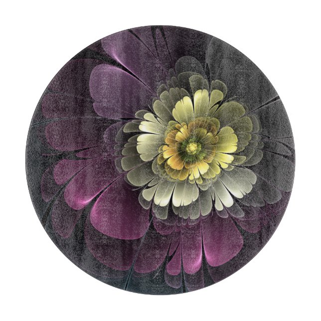 Abstrakt Modern Purpur Khaki Grå Fraktal Blomma (Framsidan)