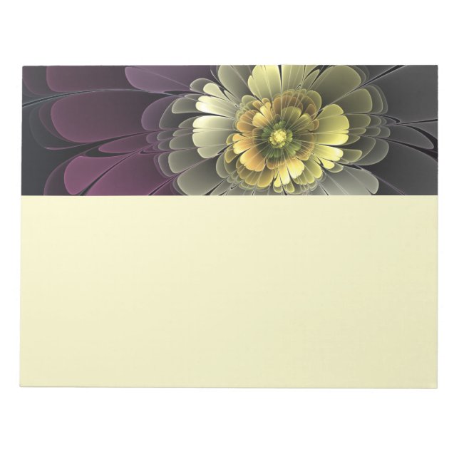 Abstrakt Modern Purpur Khaki Grå Fraktal Blomma Anteckningsblock (Framsida)