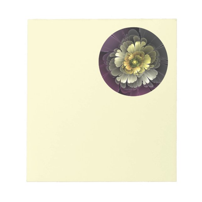 Abstrakt Modern Purpur Khaki Grå Fraktal Blomma Anteckningsblock (Framsida)