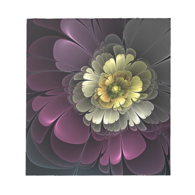 Abstrakt Modern Purpur Khaki Grå Fraktal Blomma Anteckningsblock (Framsida)