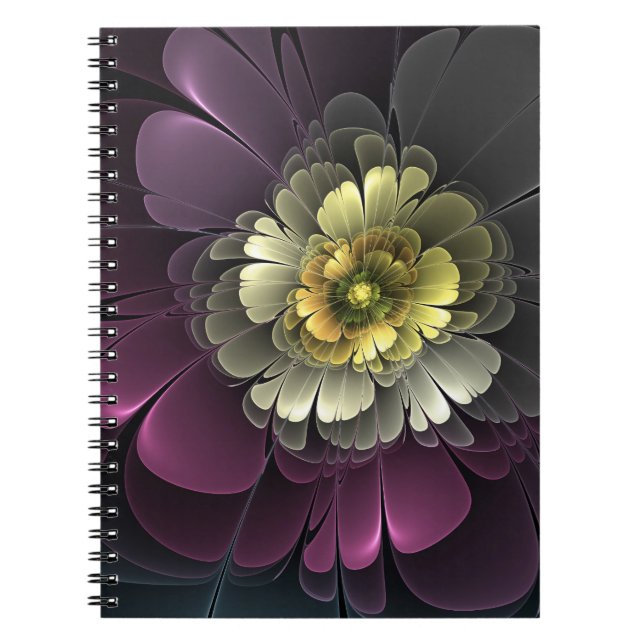 Abstrakt Modern Purpur Khaki Grå Fraktal Blomma Anteckningsbok (Framsidan)