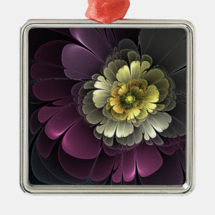 Abstrakt Modern Purpur Khaki Grå Fraktal Blomma Julgransprydnad Metall