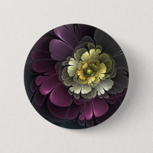 Abstrakt Modern Purpur Khaki Grå Fraktal Blomma Knapp