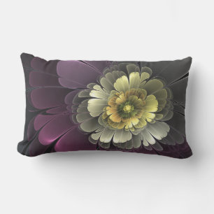 Abstrakt Modern Purpur Khaki Grå Fraktal Blomma Lumbarkudde