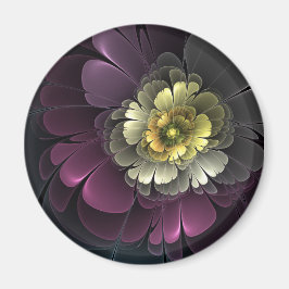 Abstrakt Modern Purpur Khaki Grå Fraktal Blomma Magnet
