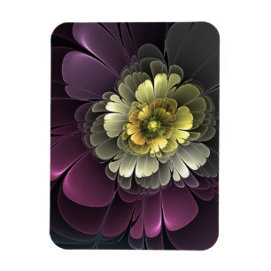 Abstrakt Modern Purpur Khaki Grå Fraktal Blomma Magnet