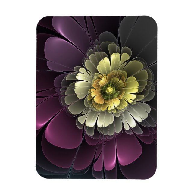 Abstrakt Modern Purpur Khaki Grå Fraktal Blomma Magnet (Vertikal)