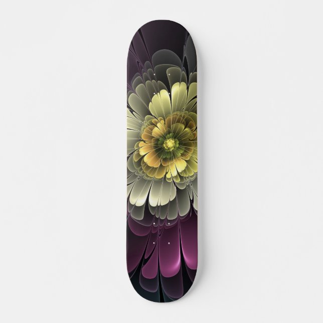 Abstrakt Modern Purpur Khaki Grå Fraktal Blomma Mini Skateboard Bräda 18,5 Cm (Framsida)
