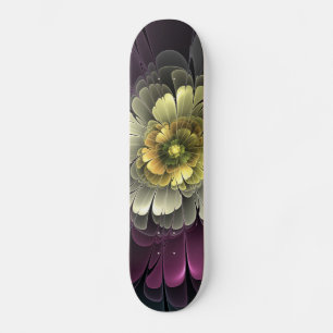Abstrakt Modern Purpur Khaki Grå Fraktal Blomma Mini Skateboard Bräda 18,5 Cm