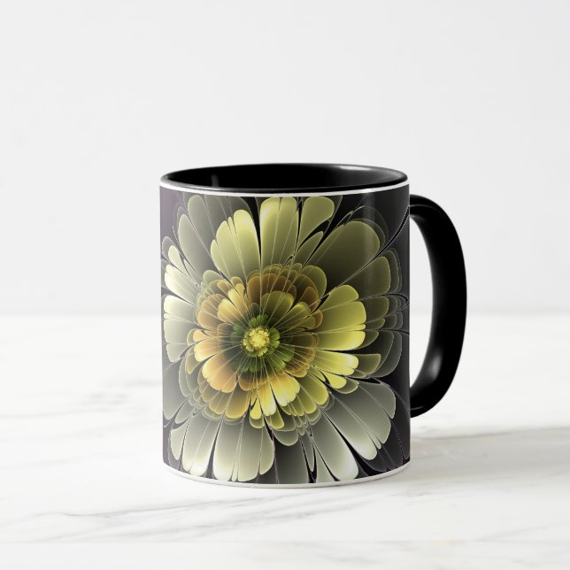 Abstrakt Modern Purpur Khaki Grå Fraktal Blomma Mugg (Framsida höger)