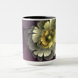 Abstrakt Modern Purpur Khaki Grå Fraktal Blomma Mugg