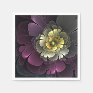 Abstrakt Modern Purpur Khaki Grå Fraktal Blomma Pappersservett