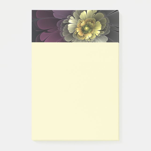 Abstrakt Modern Purpur Khaki Grå Fraktal Blomma Post-it Block (Framsida)