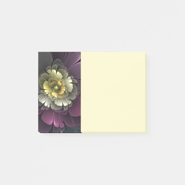 Abstrakt Modern Purpur Khaki Grå Fraktal Blomma Post-it Block (Framsida)