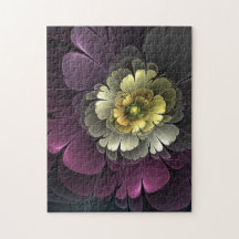 Abstrakt Modern Purpur Khaki Grå Fraktal Blomma