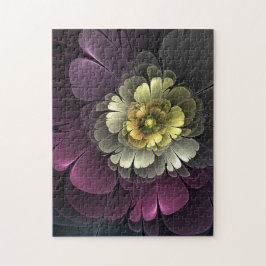 Abstrakt Modern Purpur Khaki Grå Fraktal Blomma Pussel