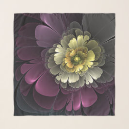 Abstrakt Modern Purpur Khaki Grå Fraktal Blomma Sjal