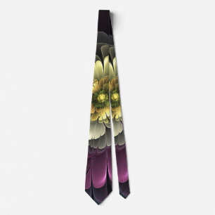 Abstrakt Modern Purpur Khaki Grå Fraktal Blomma Slips