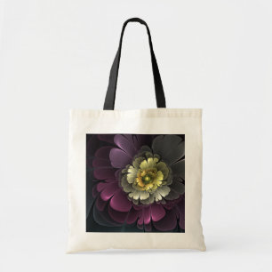 Abstrakt Modern Purpur Khaki Grå Fraktal Blomma Tygkasse